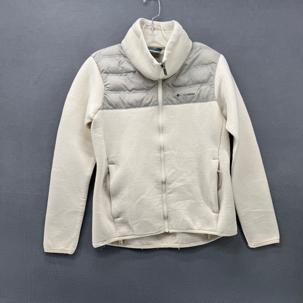 Columbia Womens Hybrid Puffer Fleece Jacket Cream Grey Full Zip Size S